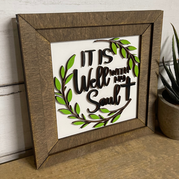 It Is Well with My Soul Framed Sign, 6" x 6" Laser-Engraved Christian Wall Décor