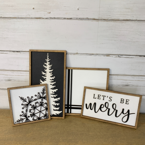 Christmas Themed Black and White signs (set of 4)