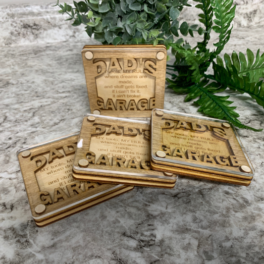Dad's Garage Coasters (available individual and as a set of 4)