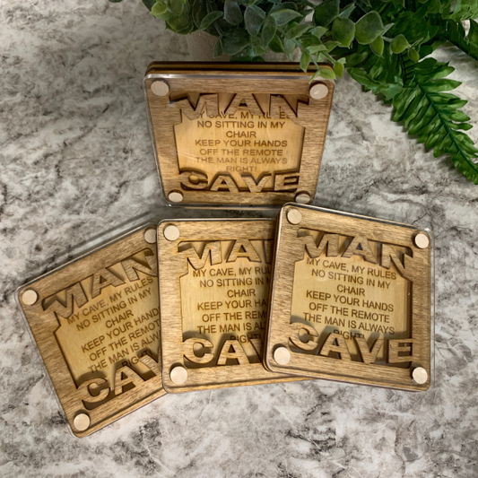 Man Cave Coasters (available individual and as a set of 4)