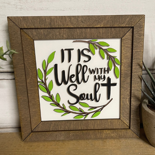 It Is Well with My Soul Framed Sign, 6" x 6" Laser-Engraved Christian Wall Décor