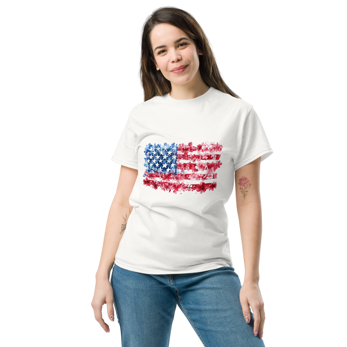 Field of Flowers American Flag Tee