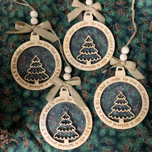 Acrylic Wood and Christmas Tree ornaments (set of 4)